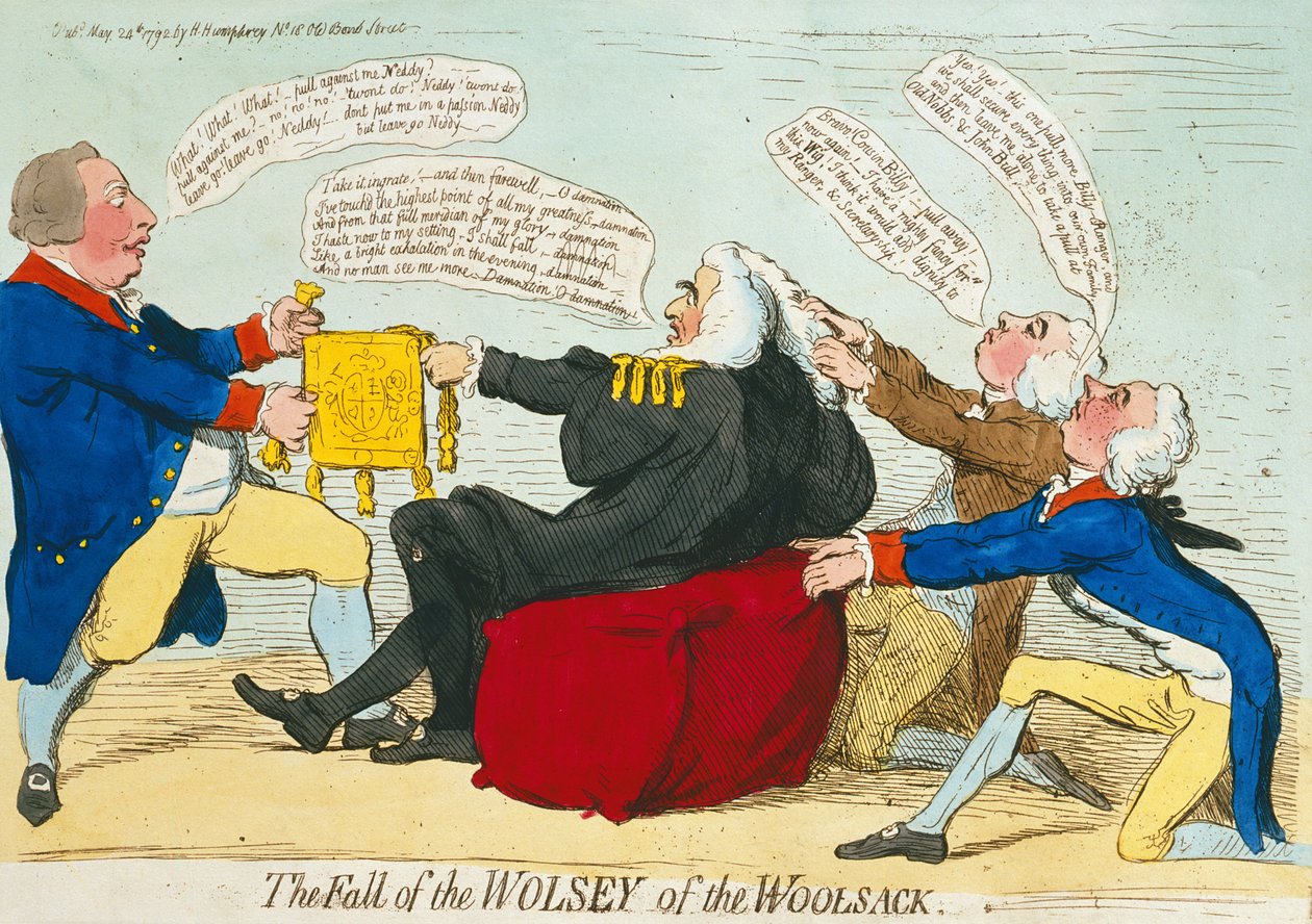 De Val van Wolsey van de Woolsack, uitgegeven door Hannah Humphrey in 1792 door James Gillray