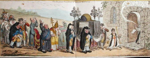 De begrafenisstoet van Breed-Bottom door James Gillray