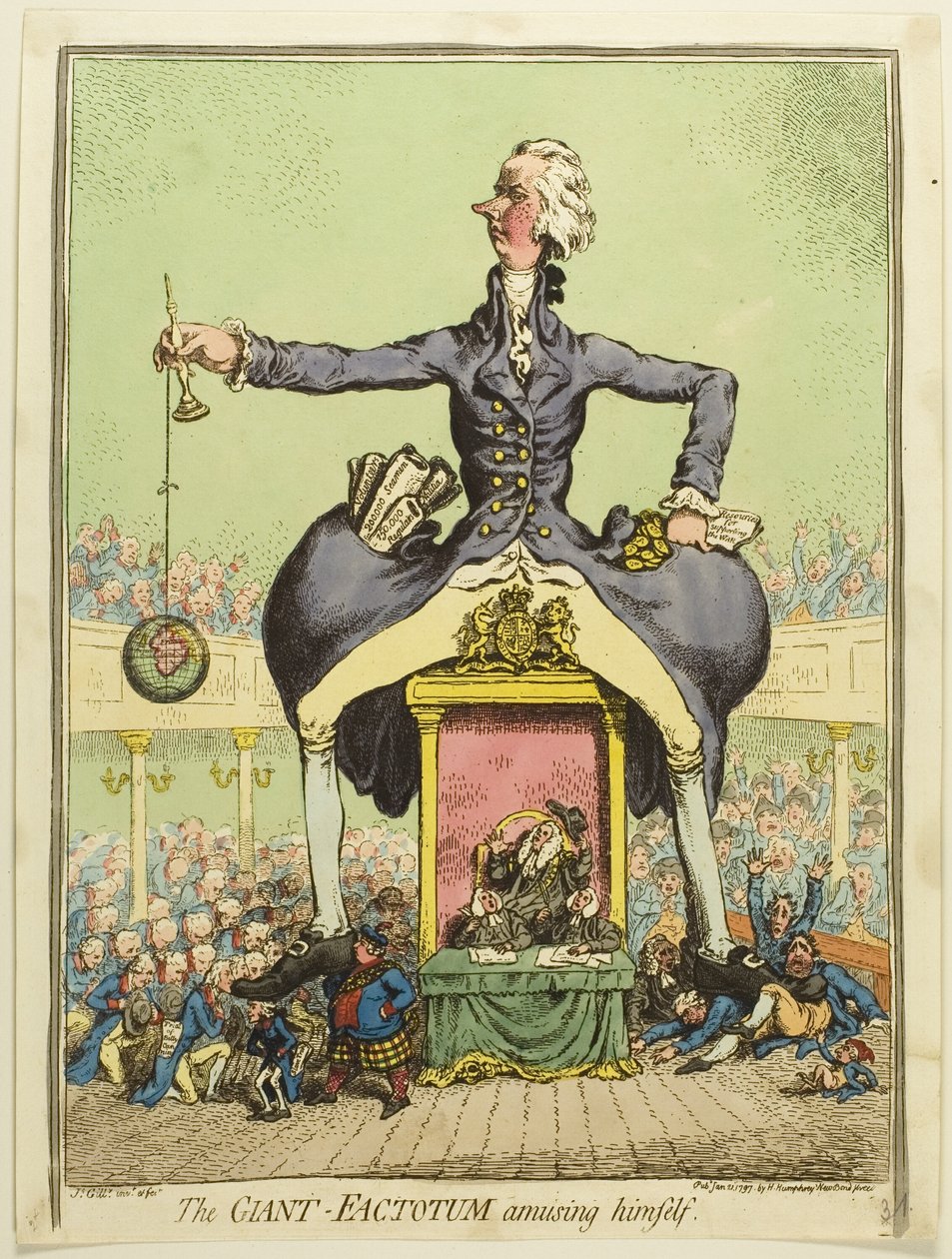 De gigantische Factotum amuseert zich door James Gillray