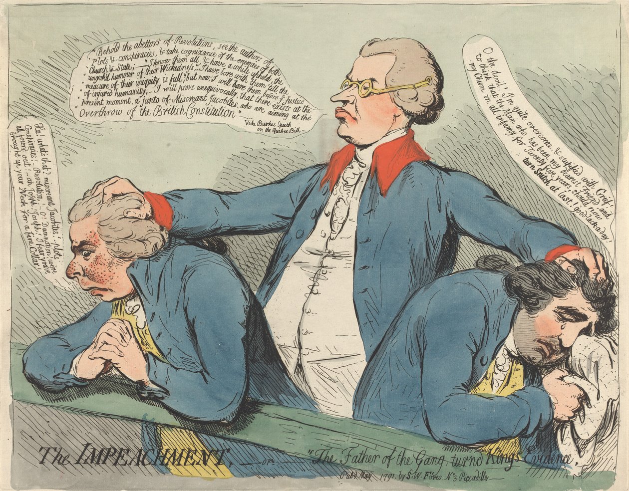 De afzettingsprocedure - of - „De vader van de bende, kroongetuige geworden“ door James Gillray