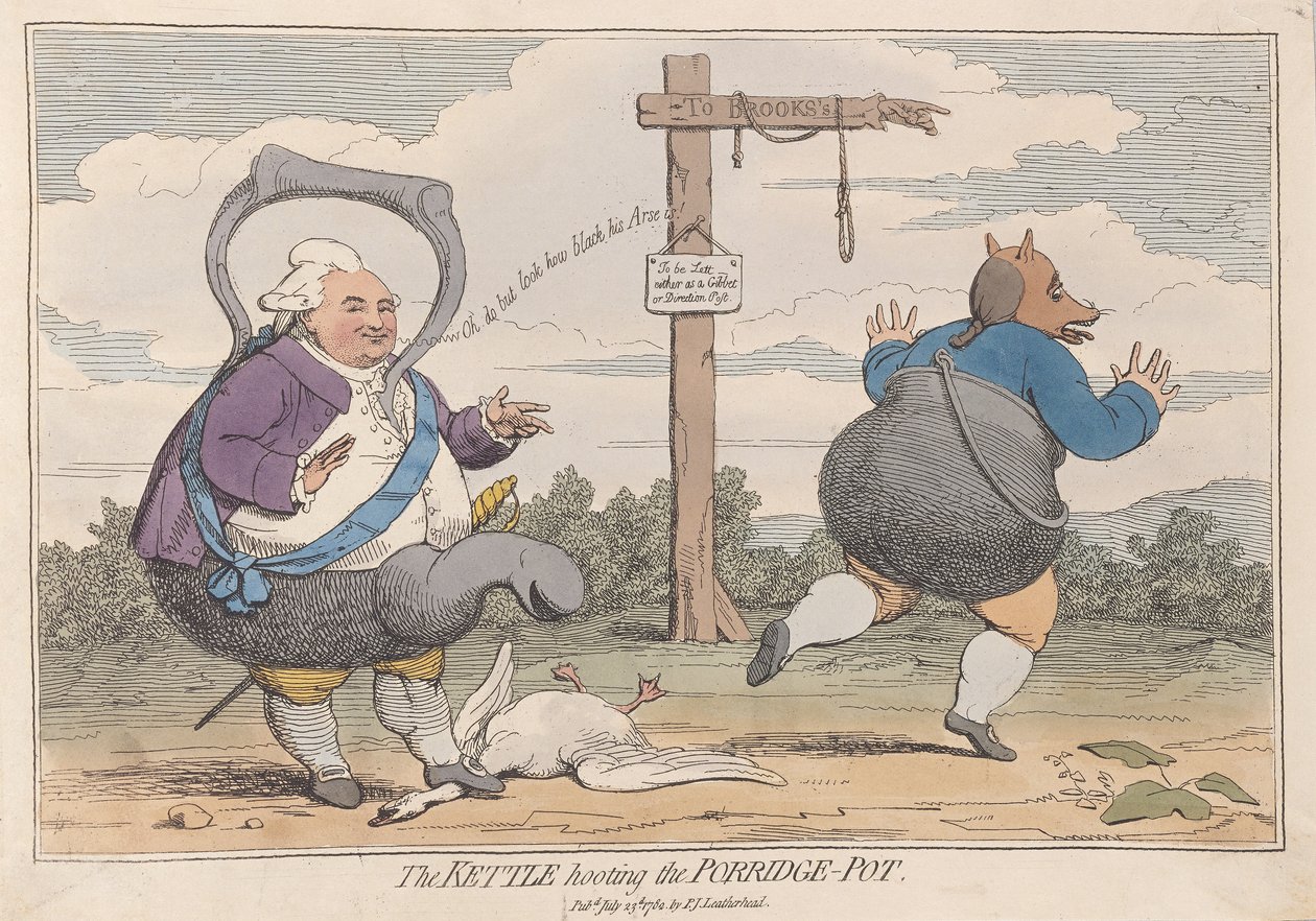 De ketel die de papketel uitjouwt door James Gillray