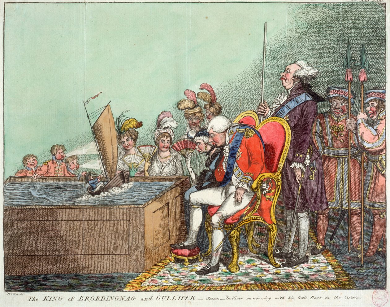 De koning van Brobdingnag en Gulliver, na 1804 (gravure) door James Gillray