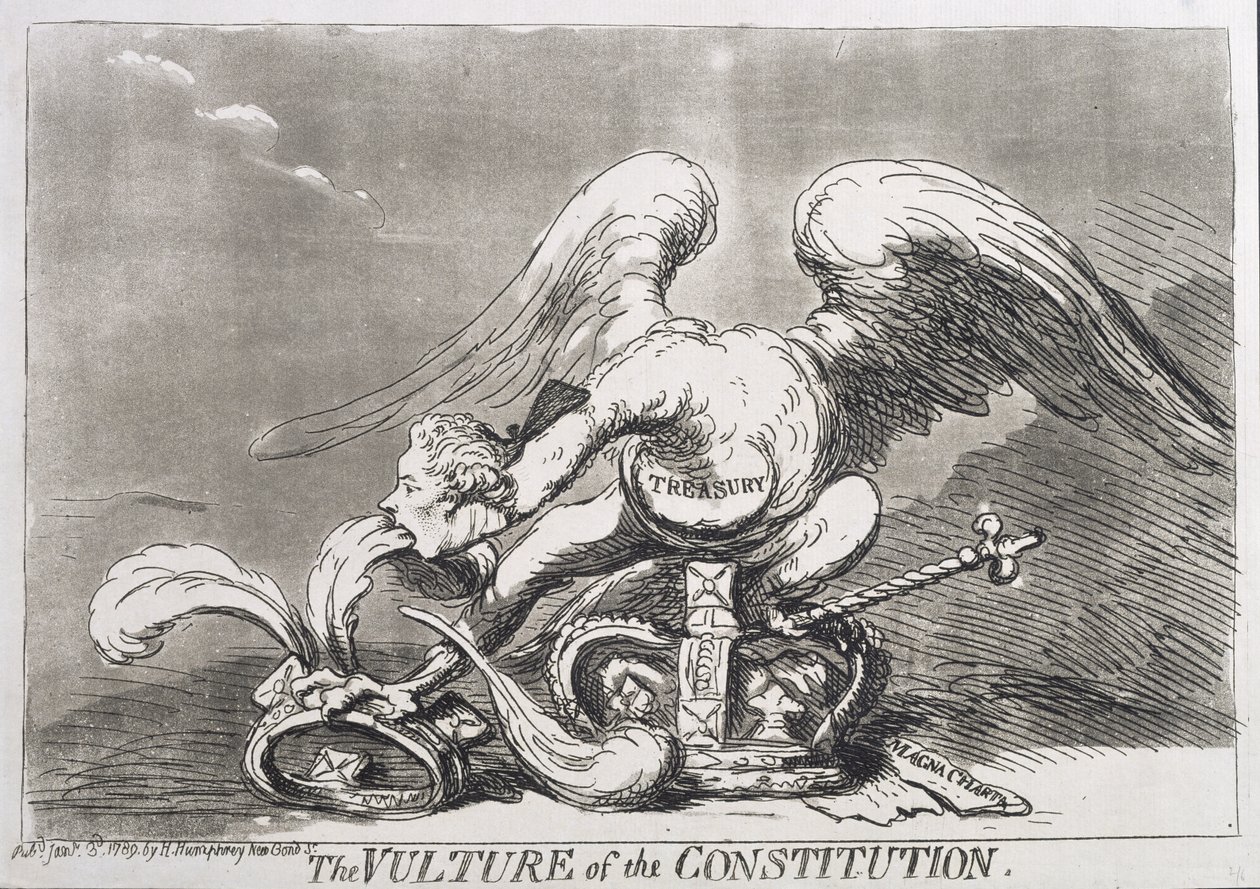 De gier van de grondwet, gepubliceerd door Hannah Humphrey in 1789 door James Gillray