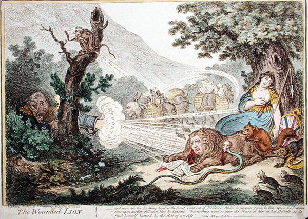 De gewonde leeuw door James Gillray
