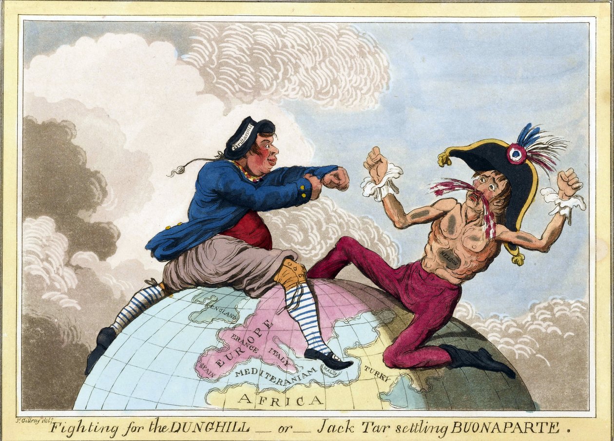 De strijd om de Mesthopen of Jack Tar (vertegenwoordigt de mannen van de Britse marine) tegen Napoleon Bonaparte (1769-1821) door James Gillray