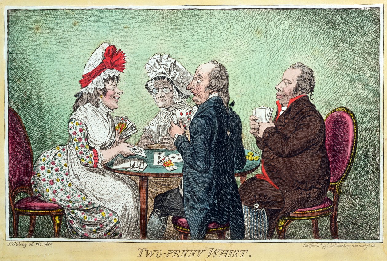 Two-Penny Whist, uitgegeven door Hannah Humphrey in 1796 door James Gillray