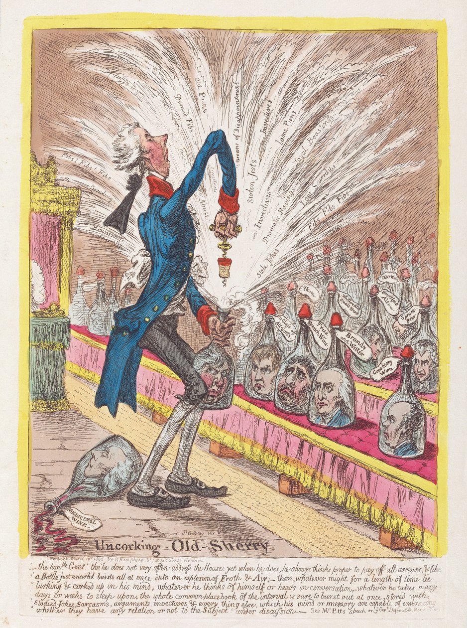 Ontkurken van Oude Sherry door James Gillray