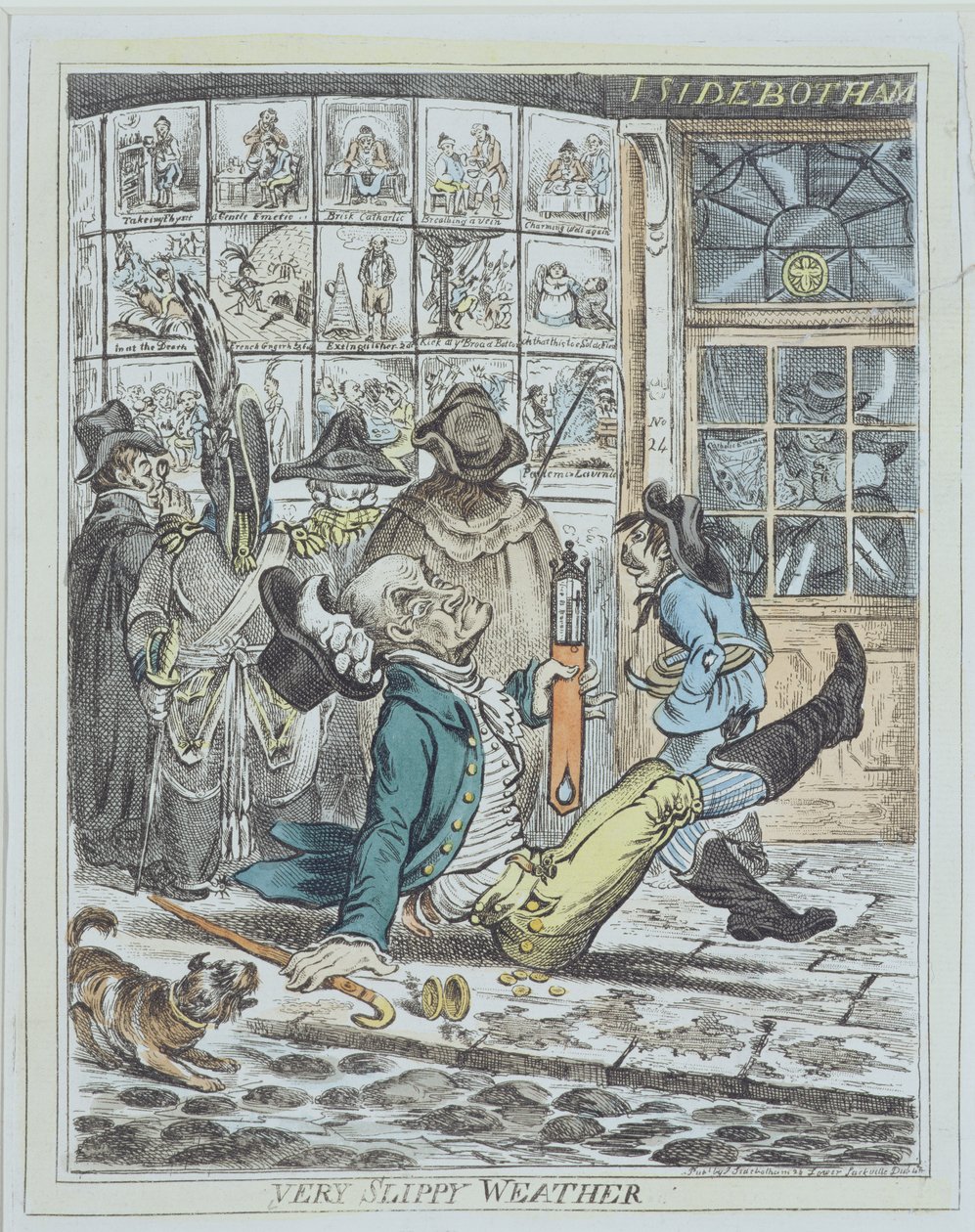 Zeer glad weer (gekleurde litho) door James Gillray