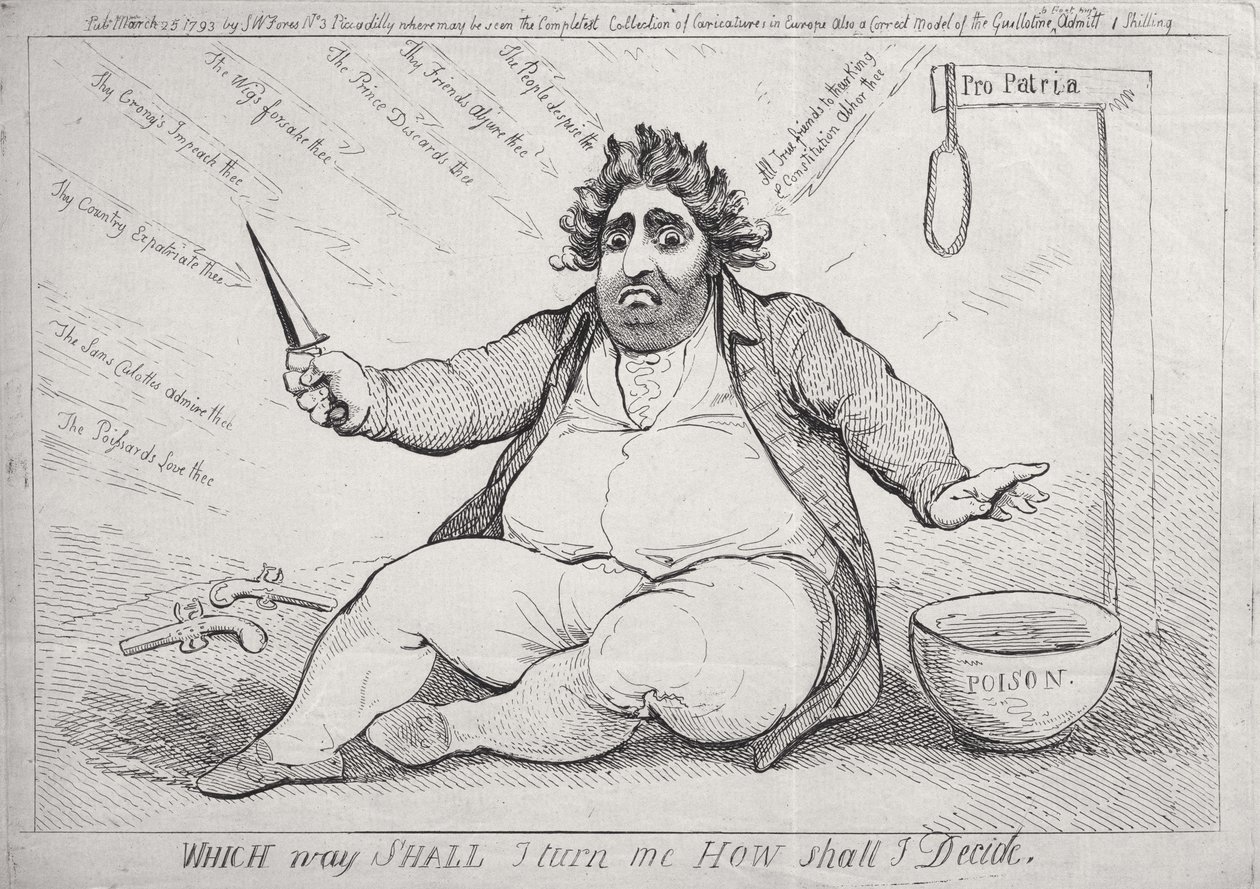 Welke Weg Moet Ik Kiezen, Hoe Moet Ik Beslissen, gepubliceerd door S.W. Fores in 1793 door James Gillray