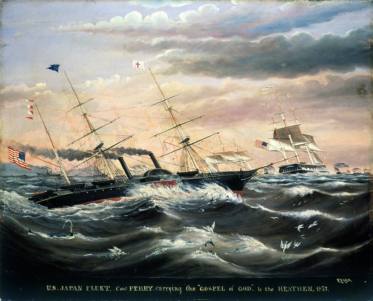 VS Japan vloot, Commodore Perry brengt het evangelie van God naar de heidenen, 1853 door James Guy Evans
