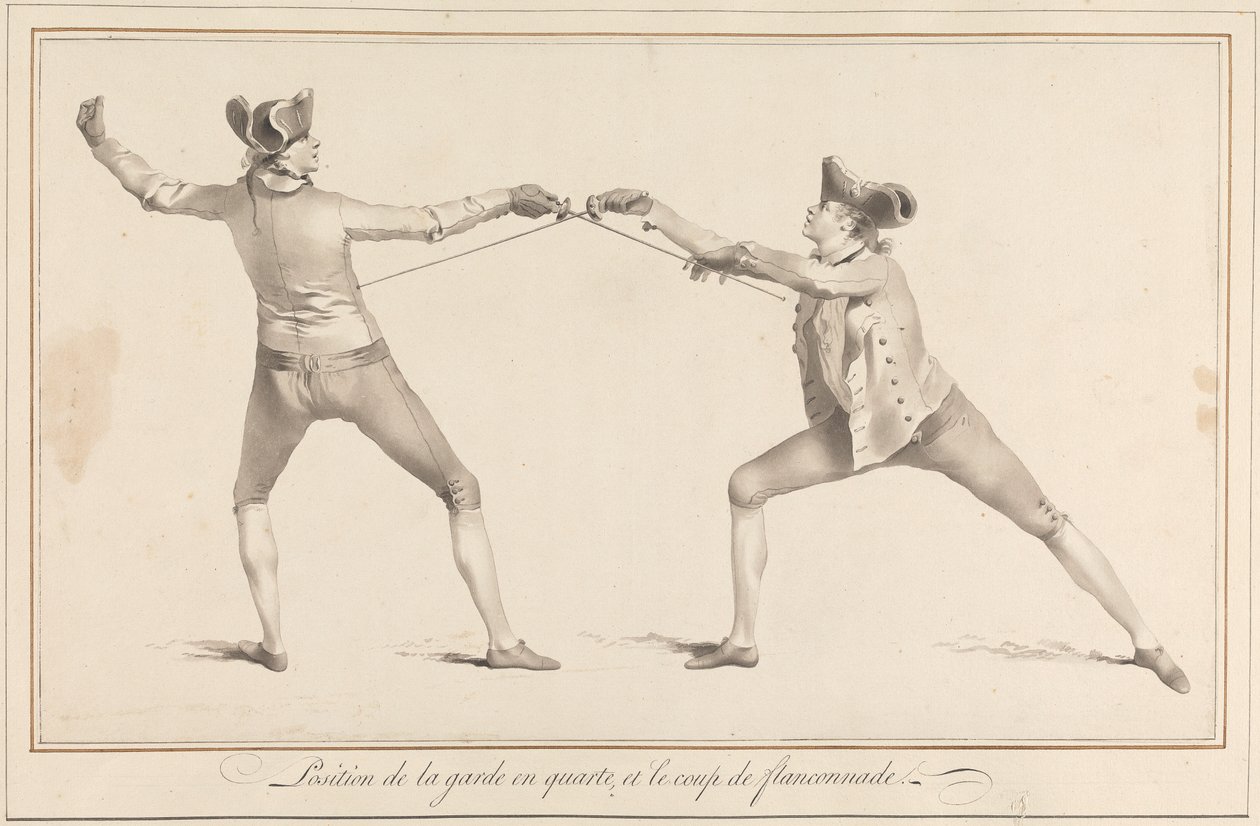 Positie van de Wacht in Quarte, en de Flanconnade Stoot door James Gwin