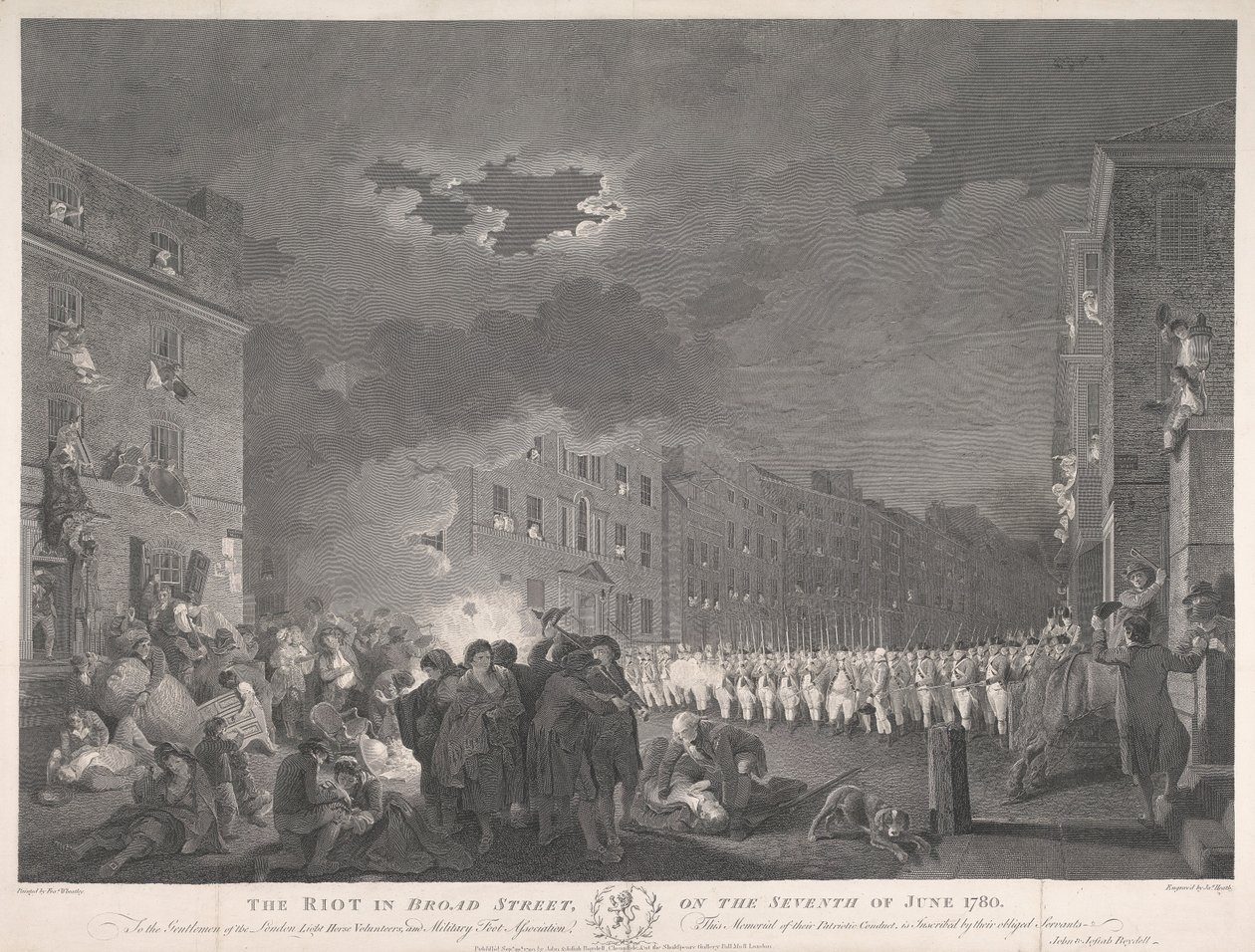 De rel in Broad Street op 7 juni 1780 door James Heath