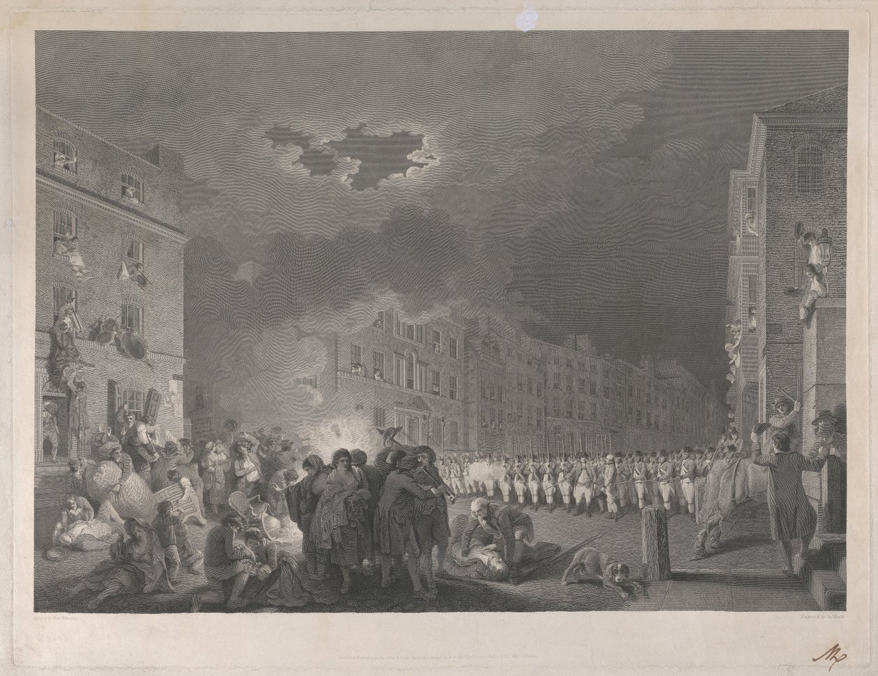 De oproer in Broad Street op zeven juni 1780 door James Heath
