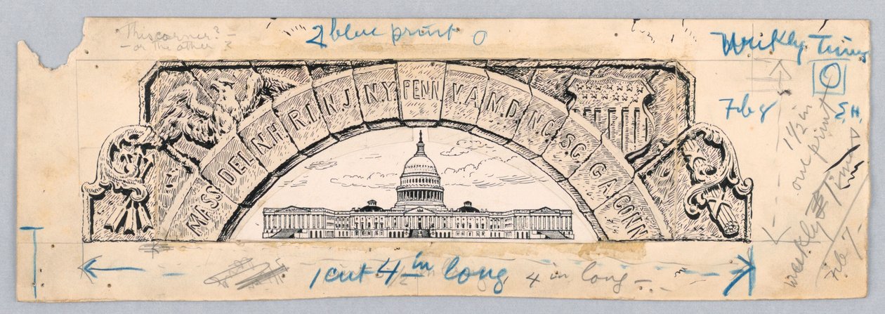 U.S. Capitoolgebouw, onder een boog van de dertien staten door James Henry Moser