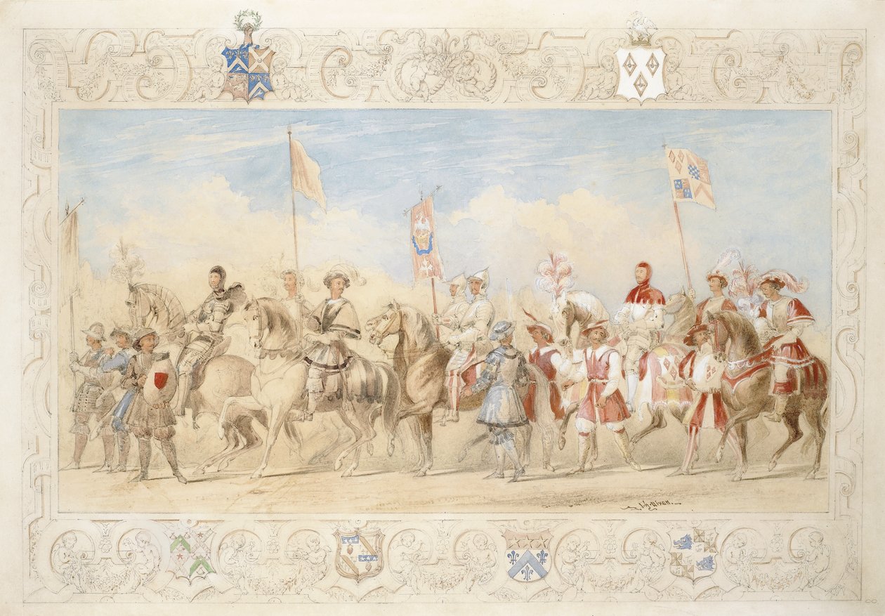 Walter Little Gilmour Esq., De Zwarte Ridder en Hon. Edward Stafford Jerningham, Ridder van de Zwaan door James Henry Nixon