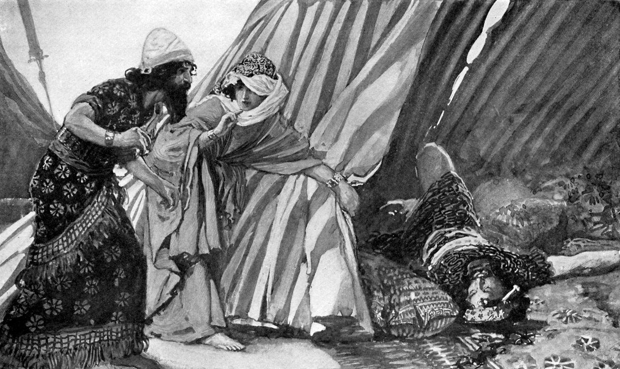 Jael toont Barak de dode Sisera - Bijbel door James Jacques Joseph (after) Tissot