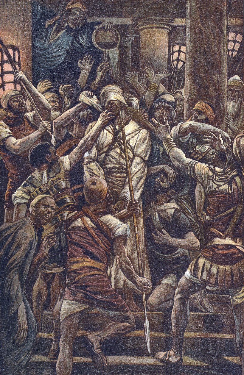 Christus bespot in het huis van Jozef Caiphus door James Jacques Joseph Tissot