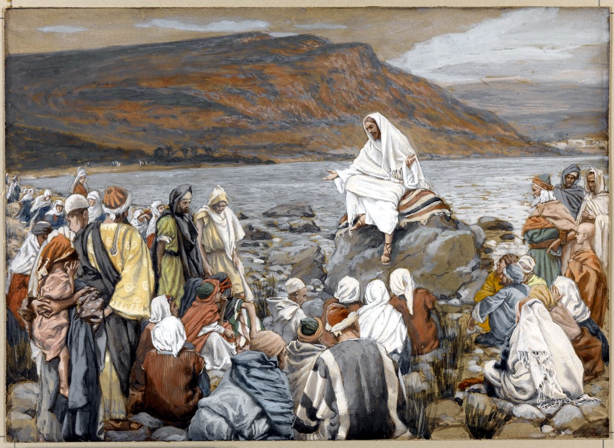 Jezus onderwijst de mensen aan de zee, illustratie voor Het leven van Christus door James Jacques Joseph Tissot