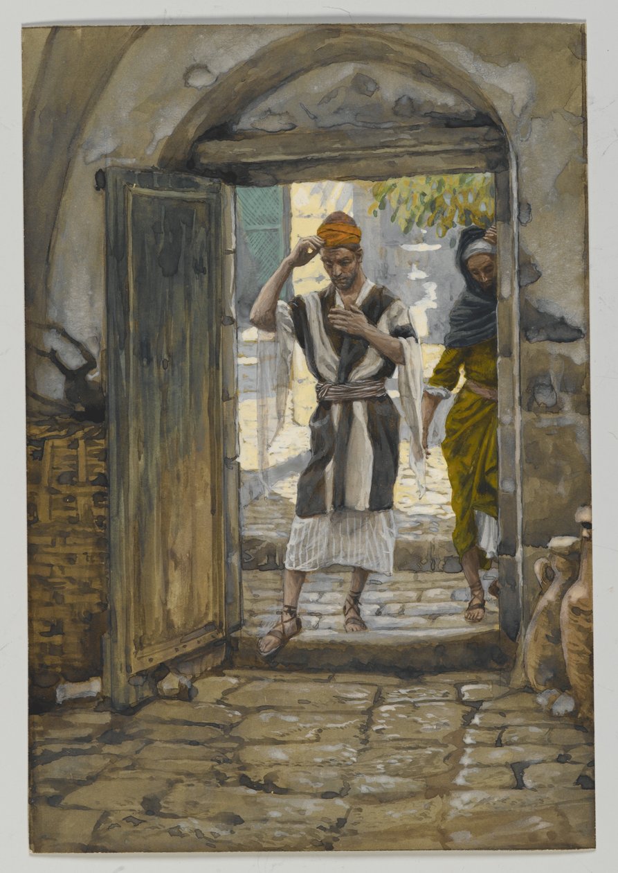 Bij het binnengaan van het huis, groet het door James Jacques Joseph Tissot