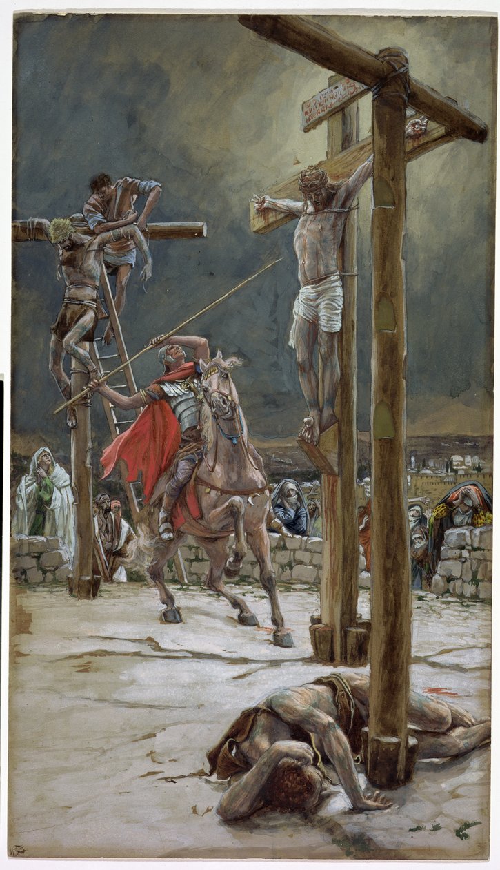 Een van de soldaten doorboorde zijn zijde met een speer, illustratie voor Het Leven van Christus door James Jacques Joseph Tissot