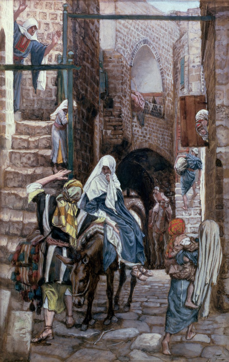 St. Jozef Zoekt Onderkomen in Bethlehem, illustratie voor Het Leven van Christus, ca. 1886-94 door James Jacques Joseph Tissot