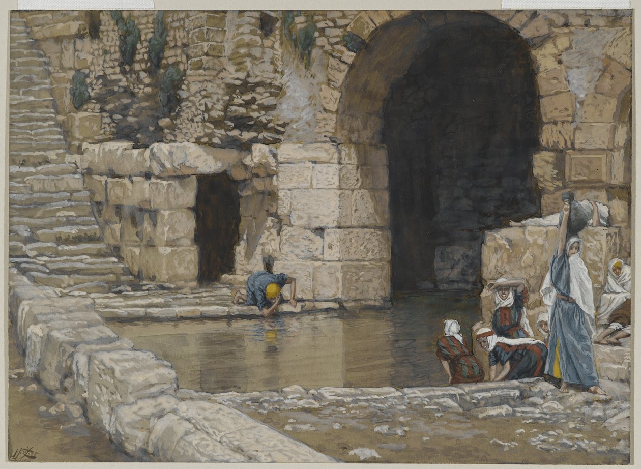 De blinde man wast zich in de vijver van Siloam door James Jacques Joseph Tissot
