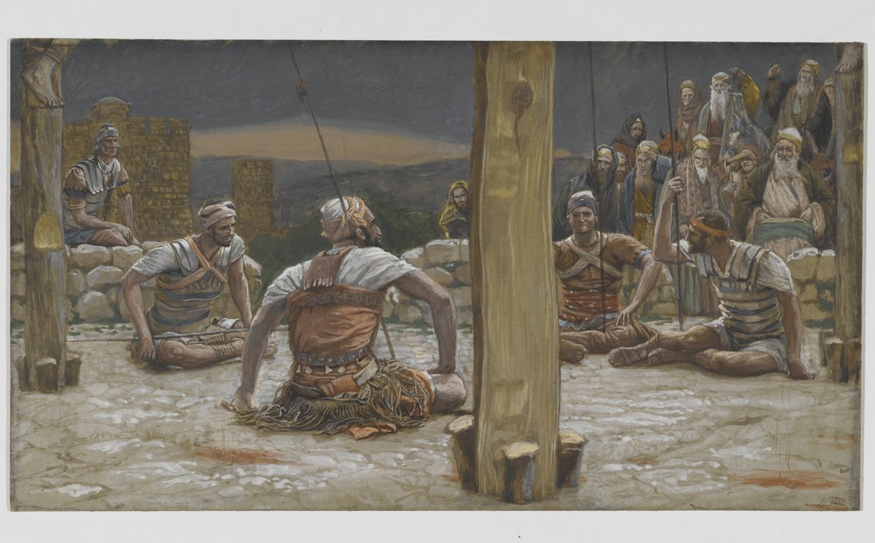 De Vier Wachten Zaten en Keken naar Hem, illustratie uit Het Leven van Onze Heer Jezus Christus, 1886-94 door James Jacques Joseph Tissot