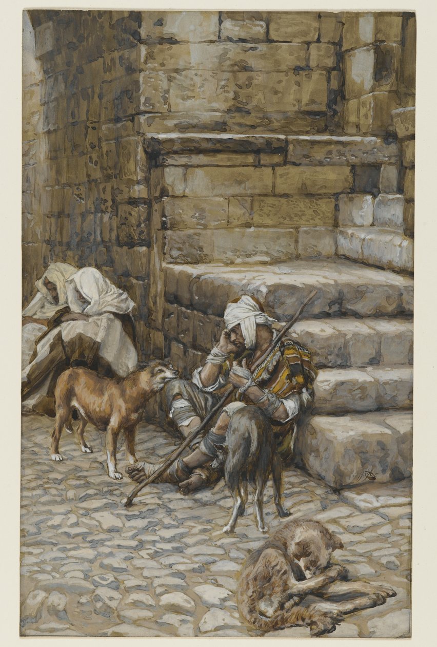 De arme Lazarus bij de deur van de rijke man door James Jacques Joseph Tissot
