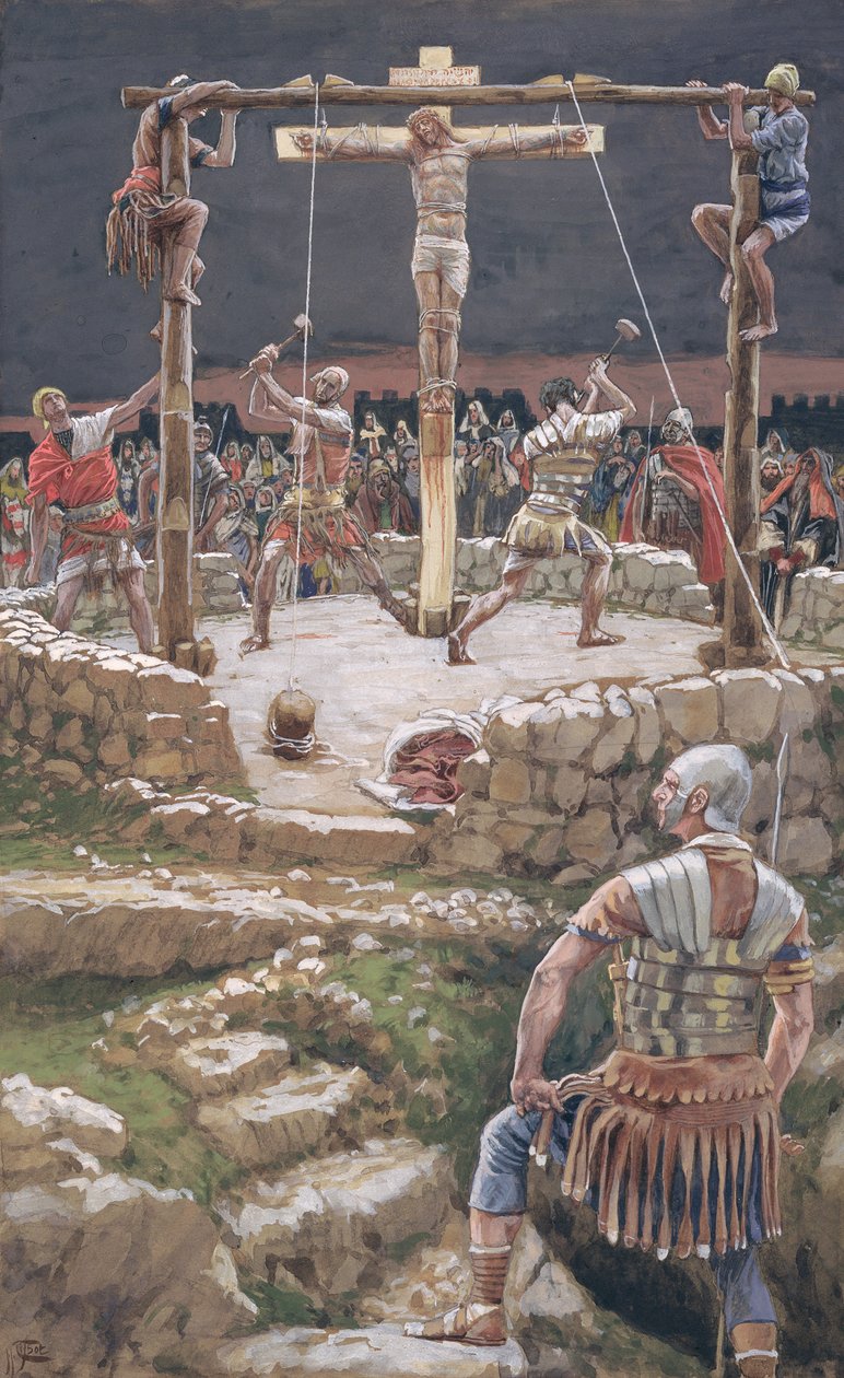 Het vastzetten van het kruis, illustratie voor Het Leven van Christus door James Jacques Joseph Tissot