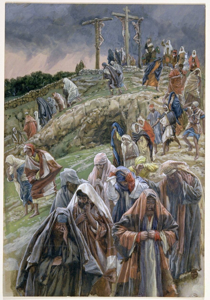 Het volk, dat zag wat er gebeurde, sloeg zich op de borst, illustratie voor Het Leven van Christus door James Jacques Joseph Tissot