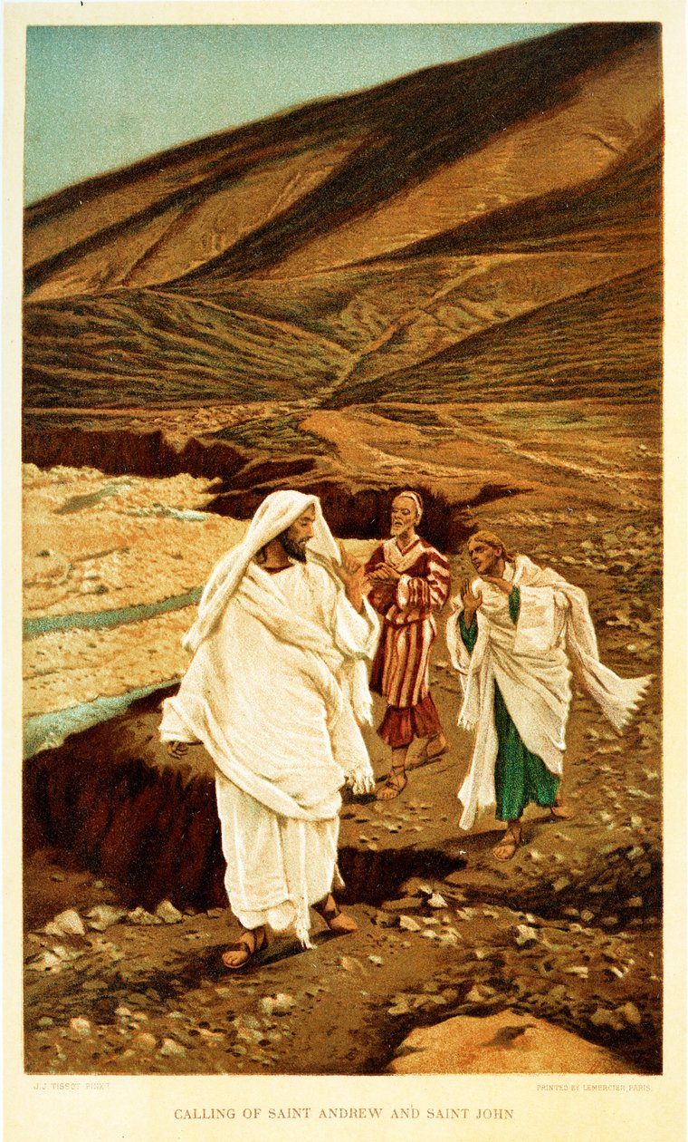 Roeping van Sint Andreas en Sint Johannes - Sint Johannes - Bijbel door James Jacques Joseph after Tissot