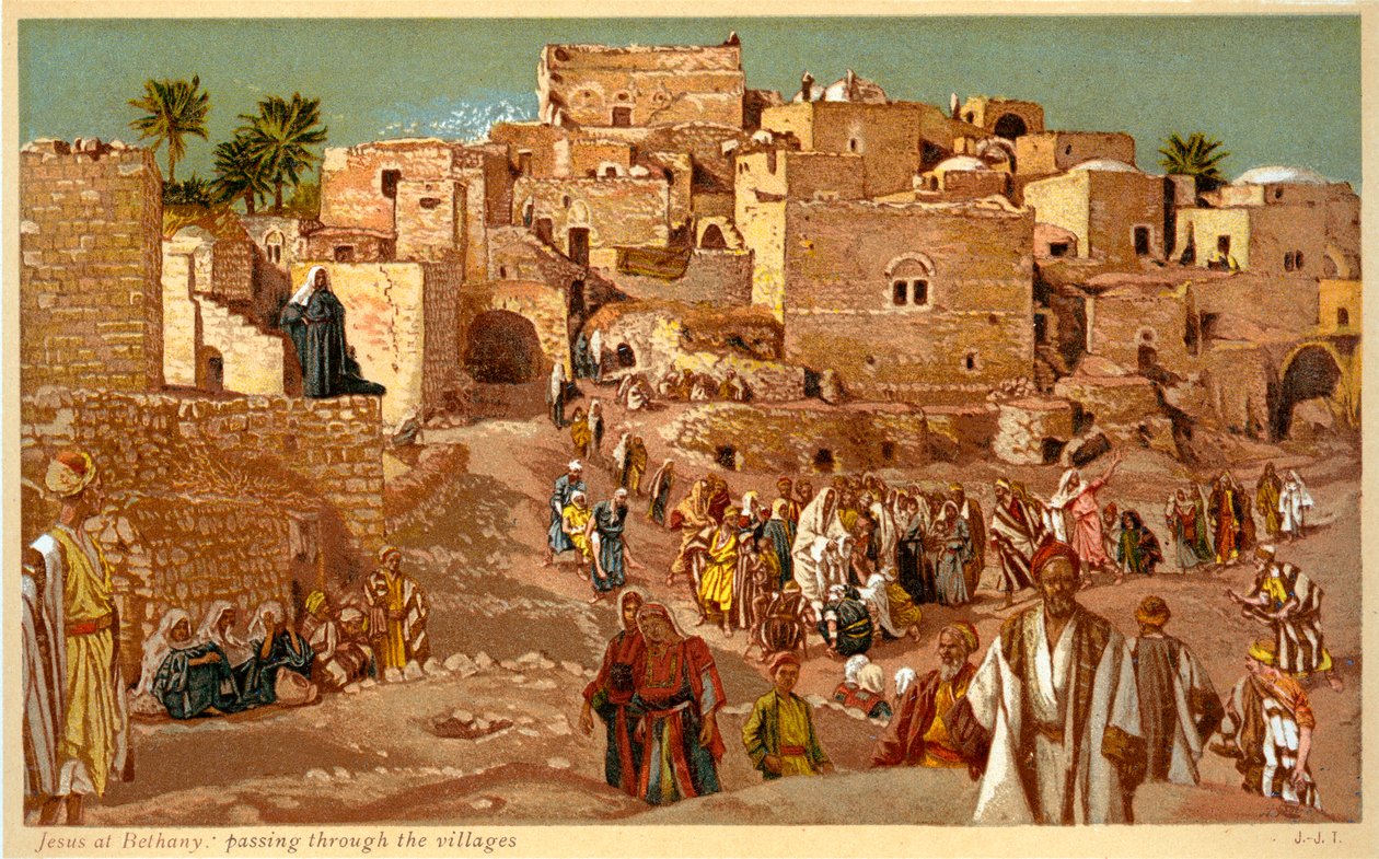 Jezus in Bethanië: door de dorpen reizend - Bijbel door James Jacques Joseph after Tissot