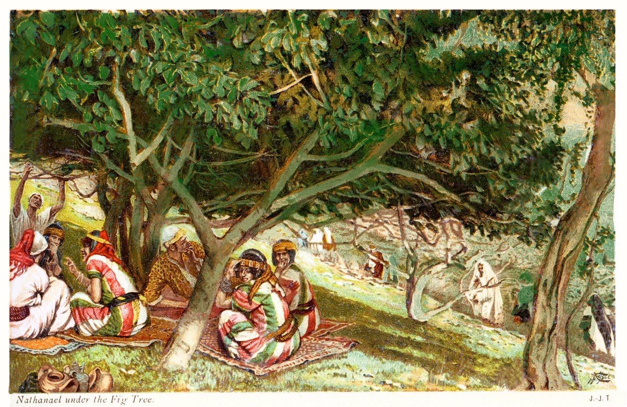 Nathanaël onder de vijgenboom - Sint Johannes, Bijbel door James Jacques Joseph after Tissot