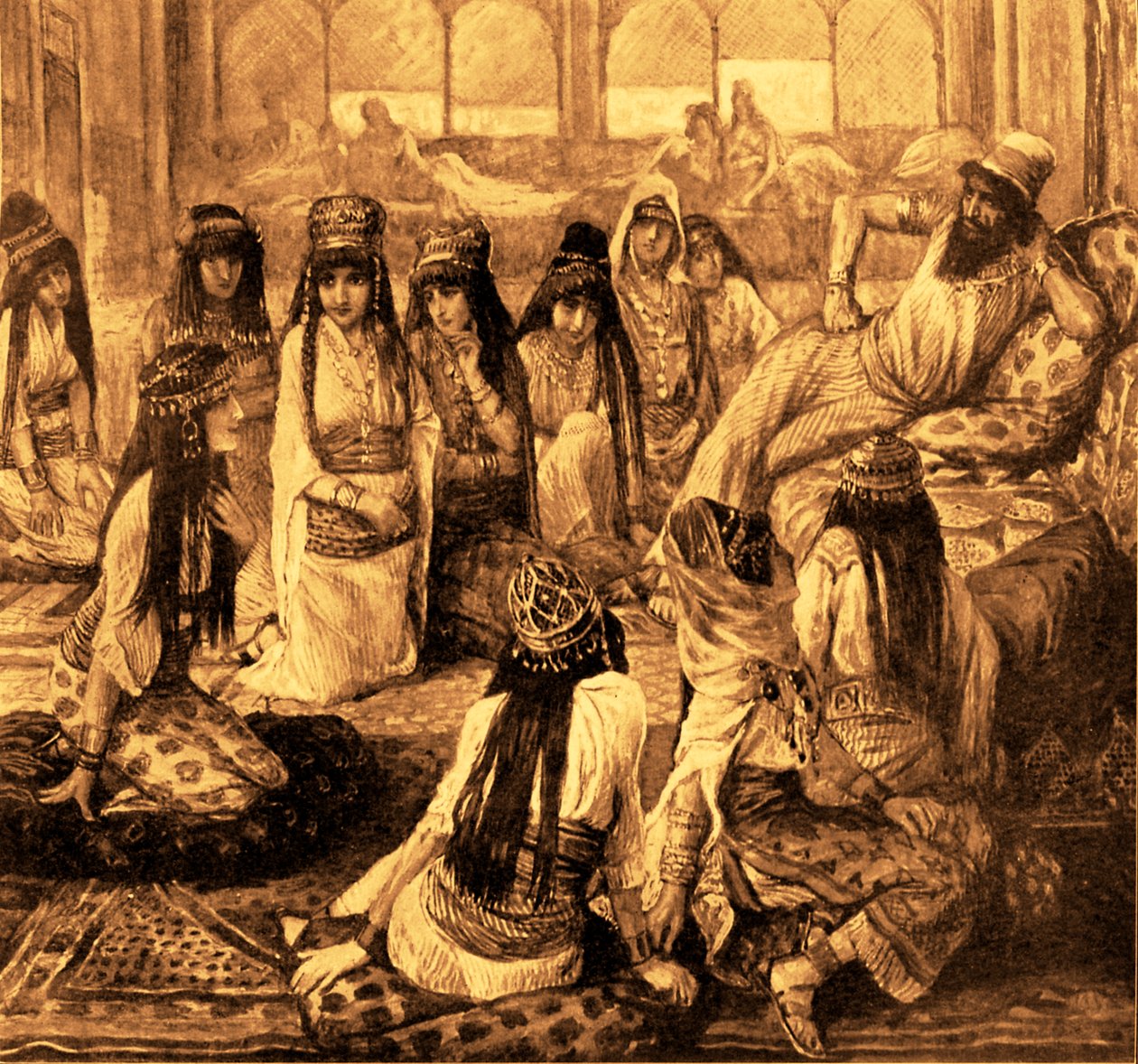 Salomo en zijn harem - Bijbel (Boek der Koningen) door James Jacques Joseph after Tissot