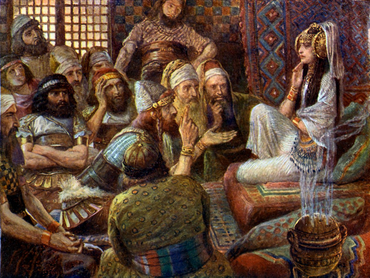 De Filistijnen bezoeken Delila - Bijbel door James Jacques Joseph after Tissot