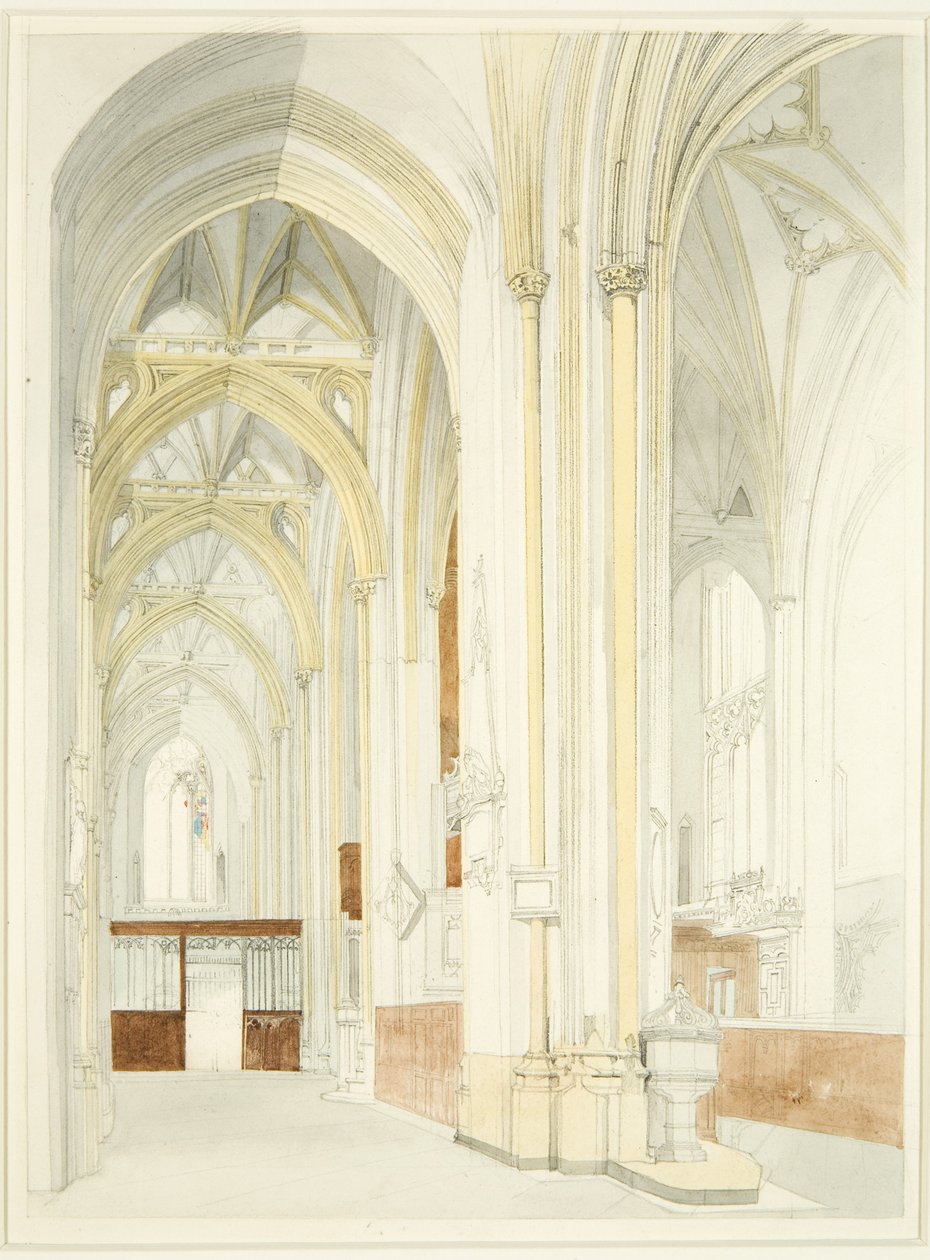 Interieur van de kathedraal van Bristol (onafgewerkt) door James Johnson