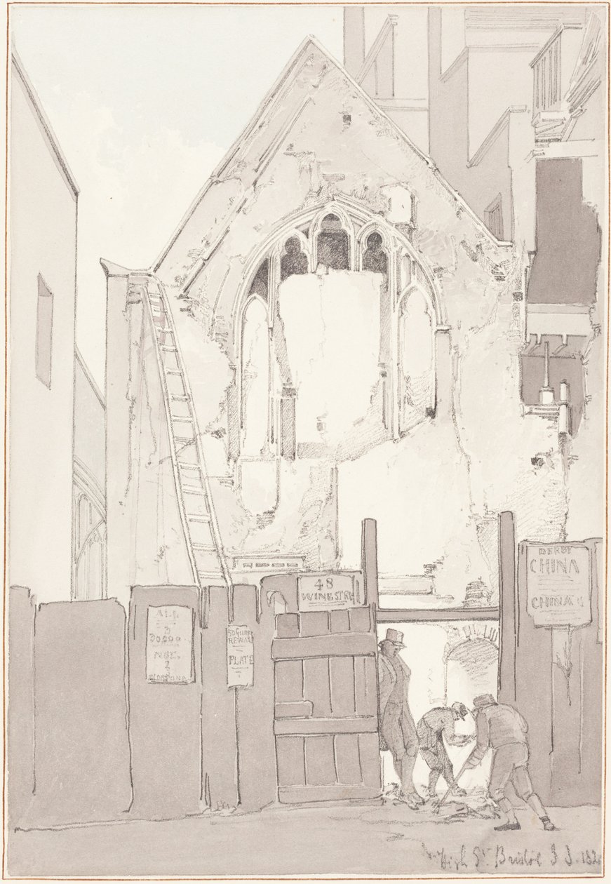 De ontdekking van een oostraam van de Allerheiligenkerk, achter High Street, Bristol door James Johnson
