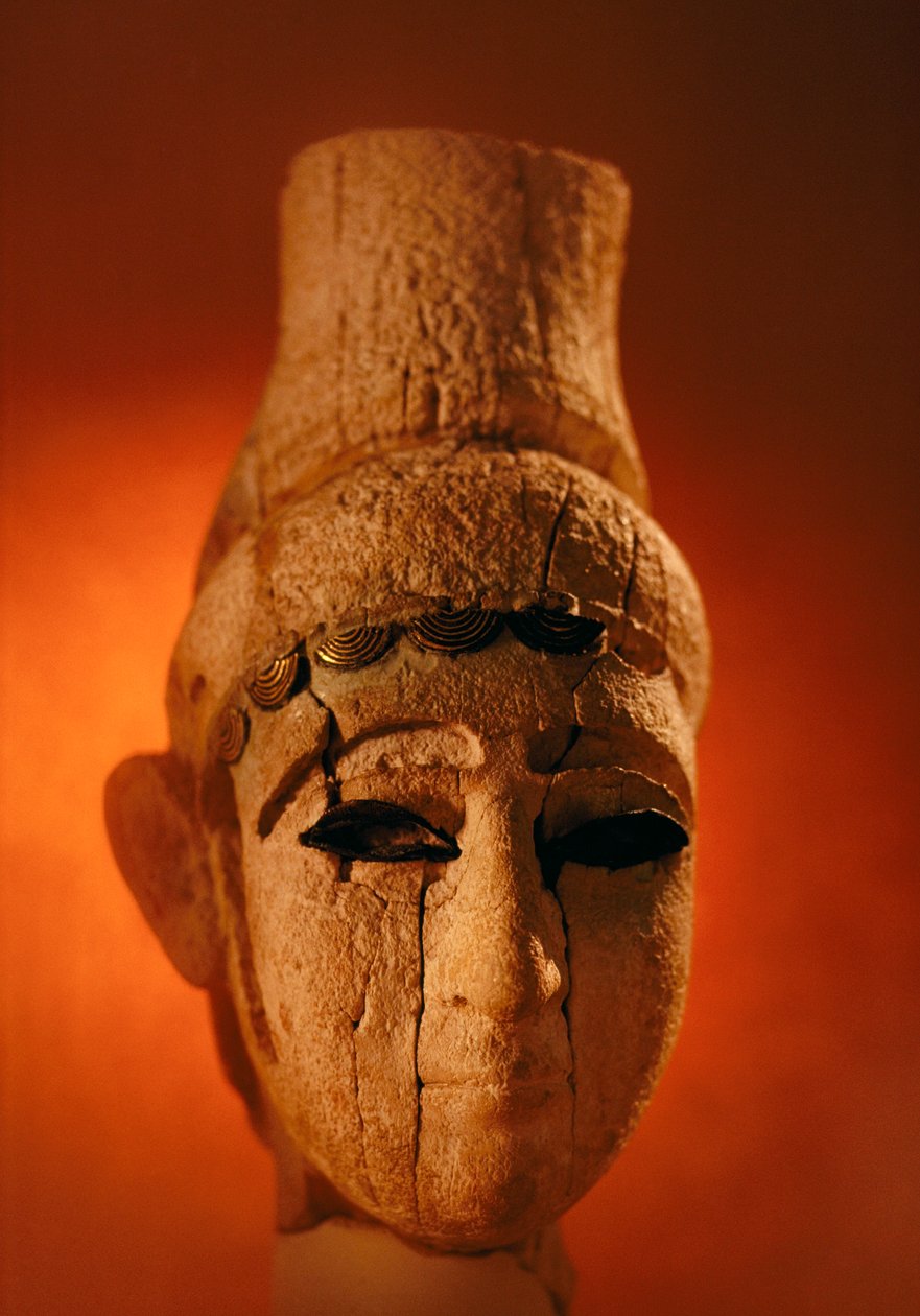 Dit Ugaritische sculptuur portret hoofd maar geslacht en klasse blijven onbekend. Damascus, Syrië door James L Stanfield