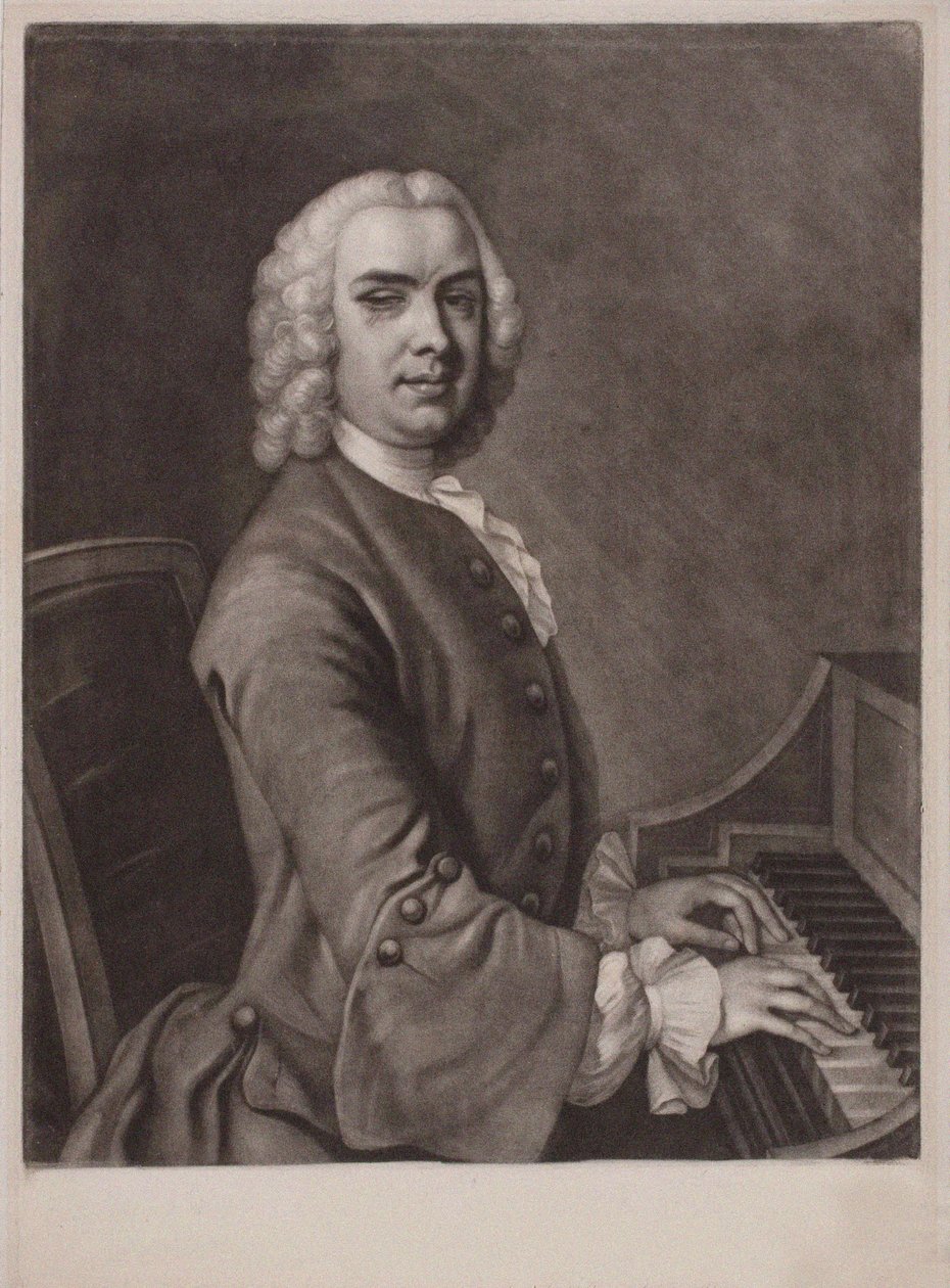 Portret van de organist en componist John Stanley, 1712-1786 door James MacArdell