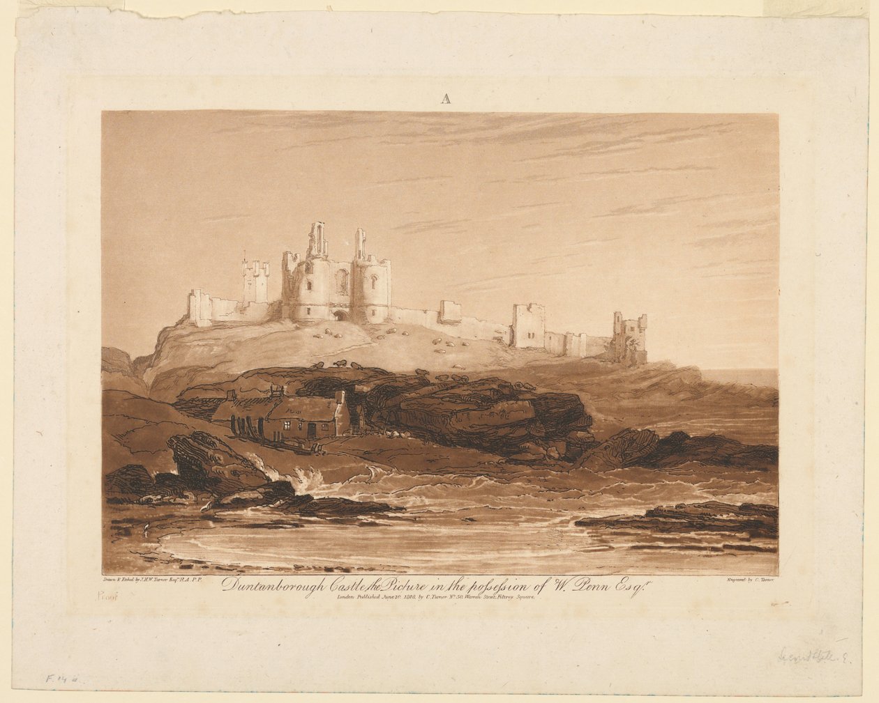 Kasteel Dunstanburgh, uit "Liber Studiorum," deel III door James Mallord William Turner