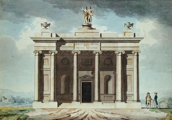 Elevatie van een ontwerp voor een privétheater door James Malton