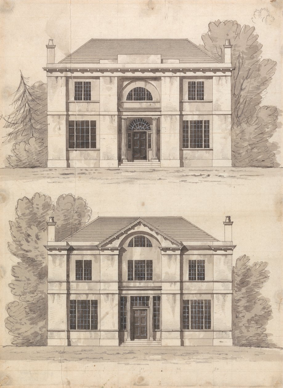 Voorbereidende tekening voor Ontwerpen 5 en 6, Plaat 3 uit Een Verzameling Ontwerpen voor Landelijke Toevluchtsoorden door James Malton