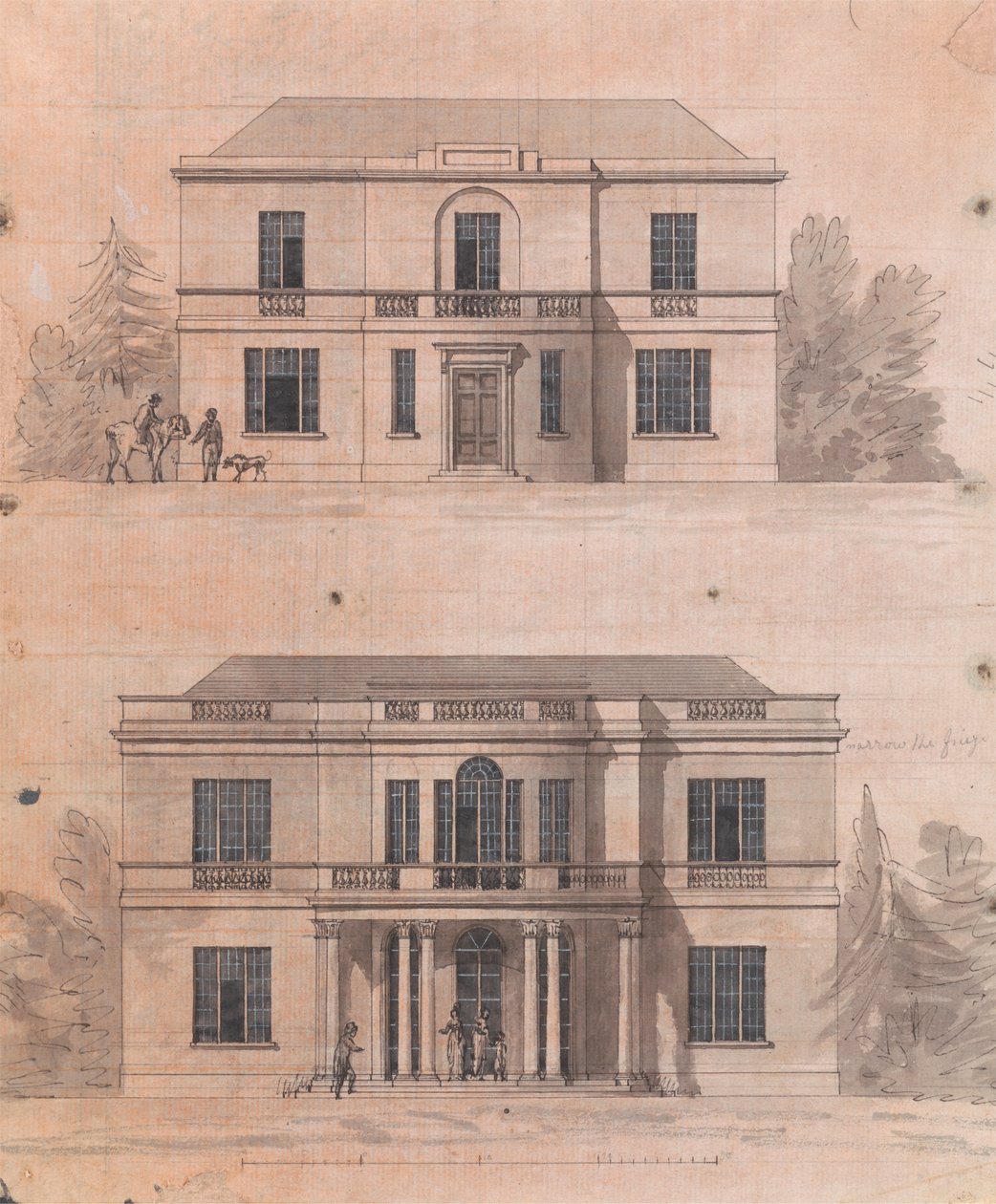 Voorbereidende tekening voor ontwerpen 7 en 8, plaat 5 van A Collection of Designs for Rural Retreats door James Malton