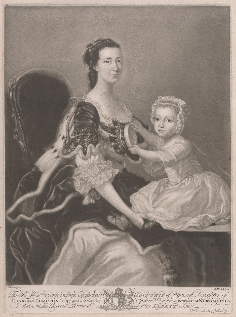 De Eerwaarde Catherine Compton..., Gravin van Egmont..., met Master Charles Perceval haar oudste zoon door James McArdell