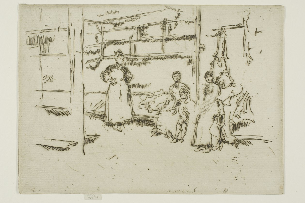 Na de verkoop, kledingruil, Houndsditch door James Abbott McNeill Whistler