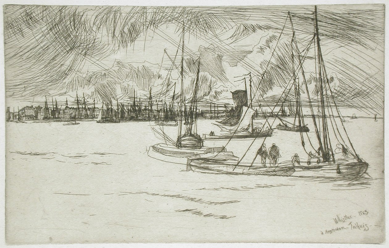 Amsterdam vanaf het Tolhuis door James McNeill Whistler