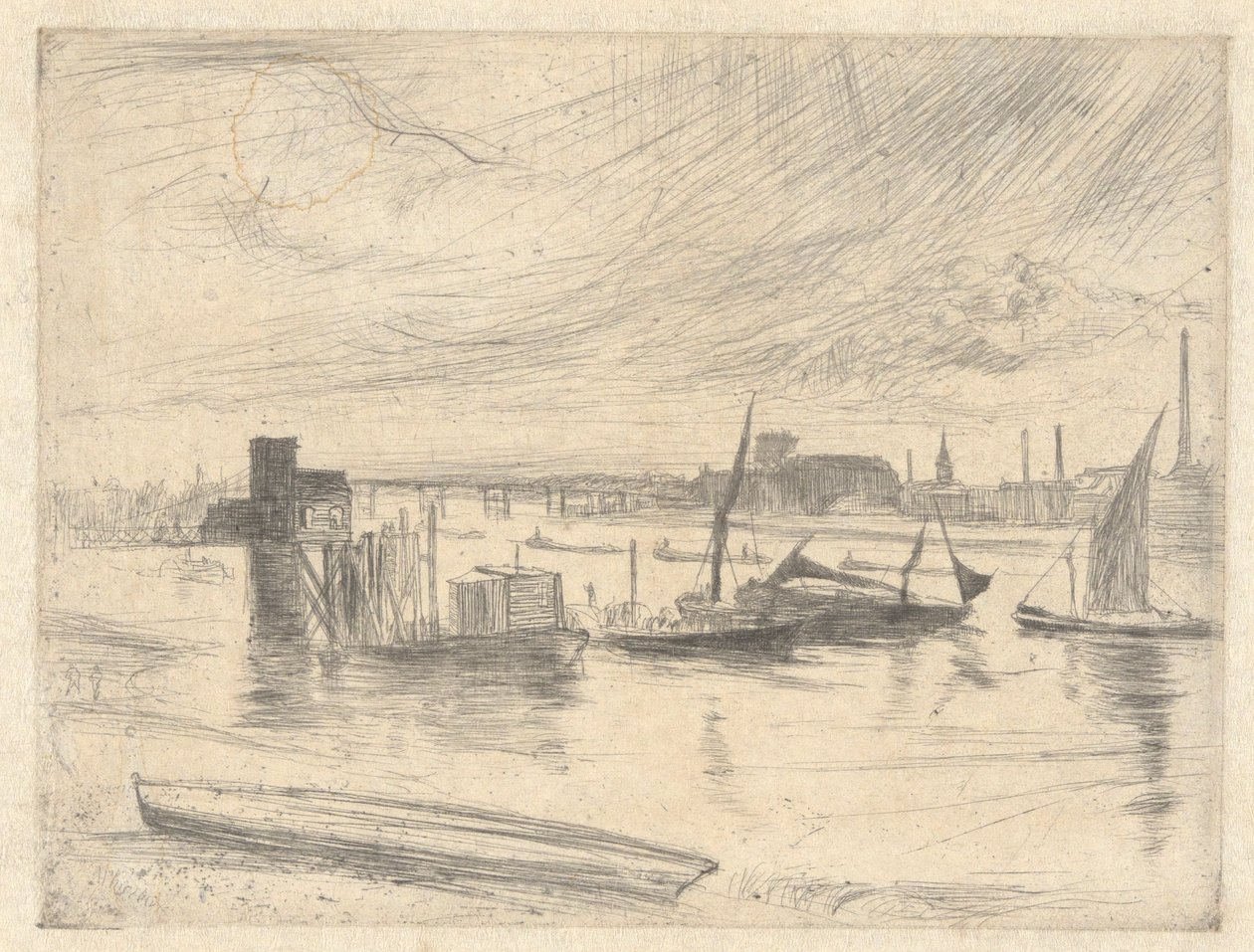 Battersea Dawn (Cadogan Pier), uit de Thames Set (Een serie van zestien etsen van scènes aan de Theems en andere onderwerpen) door James Abbott McNeill Whistler