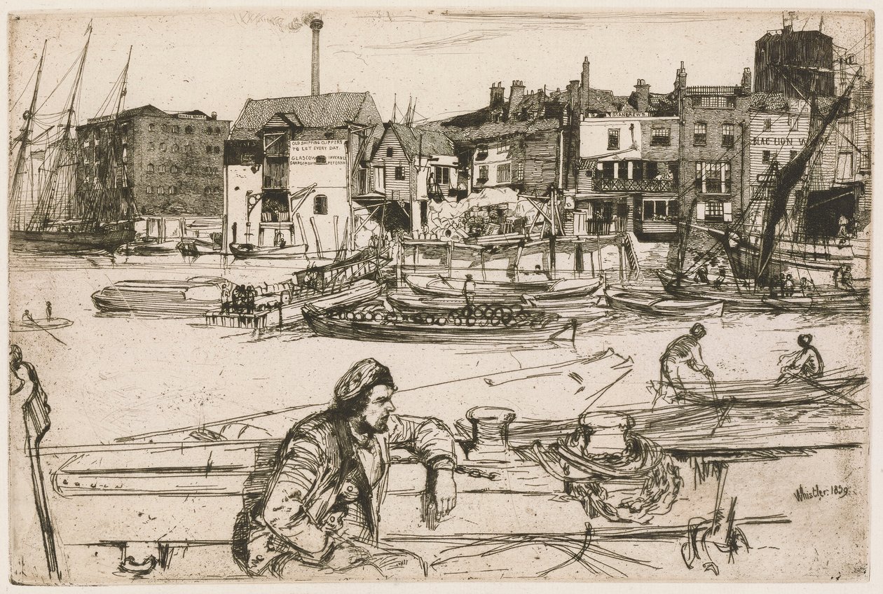 Black Lion Wharf, uit de Thames Set (Een serie van zestien etsen van scènes aan de Theems en andere onderwerpen) door James Abbott McNeill Whistler