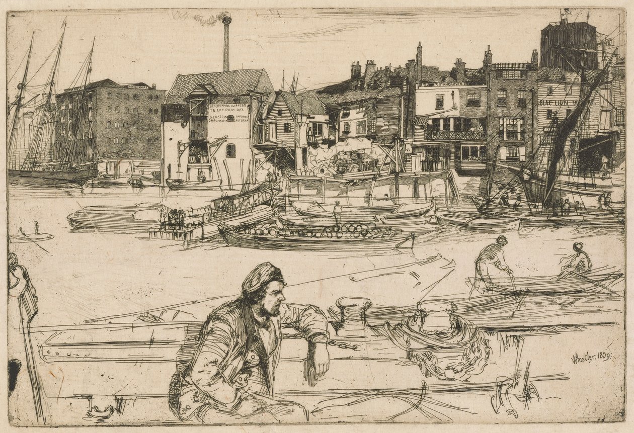 Black Lion Wharf, uit de Thames Set door James Abbott McNeill Whistler