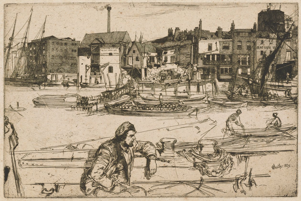 Black Lion Wharf, uit de Thames Set (Een Serie van Zestien Etsen van Scènes aan de Theems en Andere Onderwerpen) door James Abbott McNeill Whistler